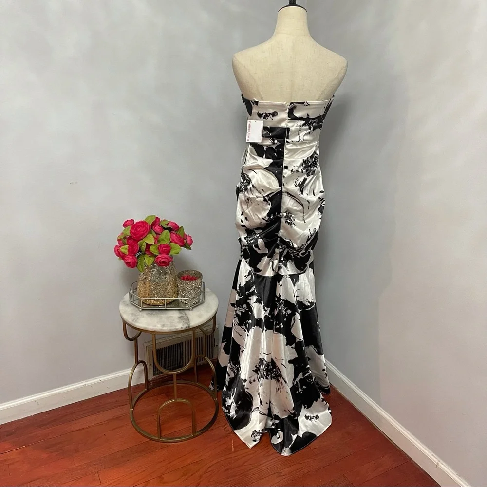 # Davids Bridal Strapless Sequined Chest Black & White Gown / Maxi Dress Size 7 - Picture 11 of 17